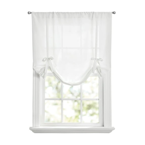 Mainstays Tie Up Balloon Shade 63" Valance, Poletop Arctic White, Polyester, Sheer, Adult