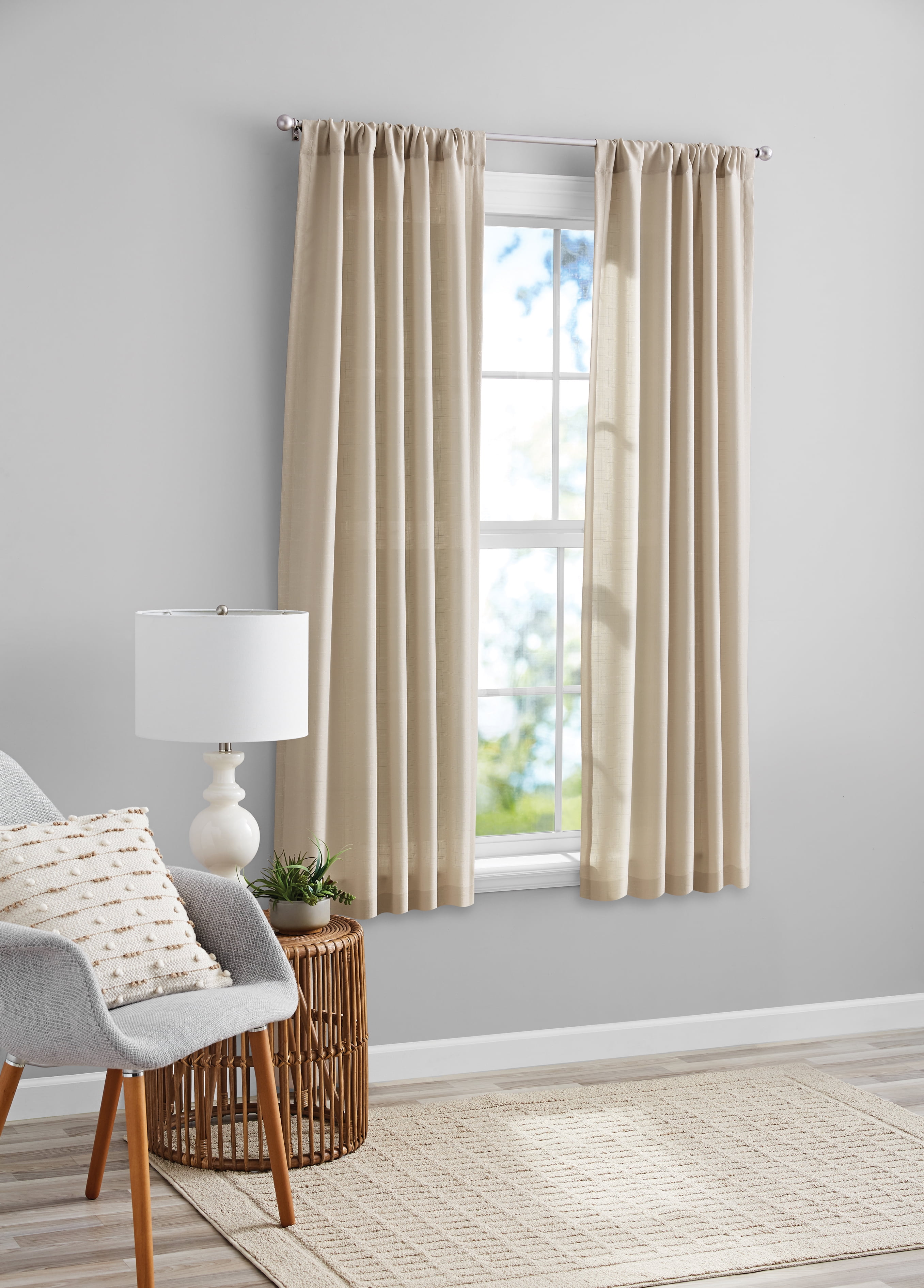 Mainstays Tille Light Filtering Curtain Panel Pair, 2 Panels, Beige, 37 in x 63 in