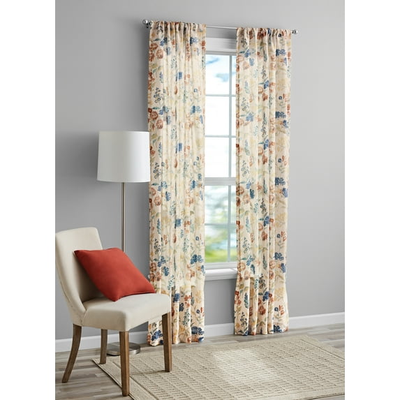 Mainstays Tille Light Filtering Curtain Panel Pair, Set of 2, Beige Floral, 37"W x 95"L