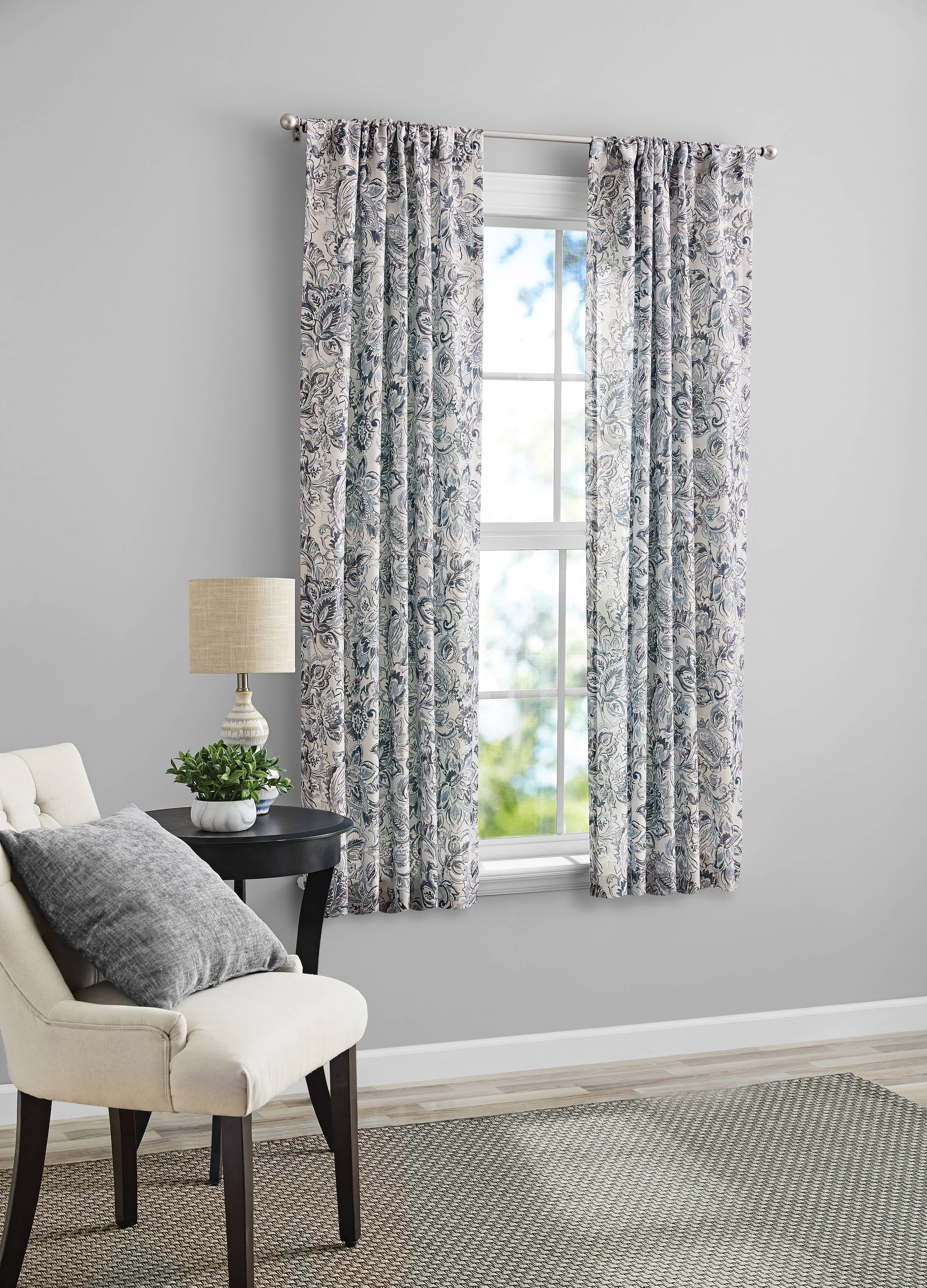 Mainstays Tille Light Filtering Curtain Panel Pair, Set of 2, Blue Jacobean, 37"W x 63"L
