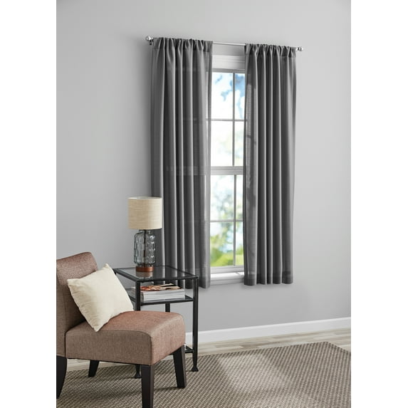 Mainstays Tille Light Filtering Curtain Panel Pair, Set of 2, Gray, 37"W x 63"L