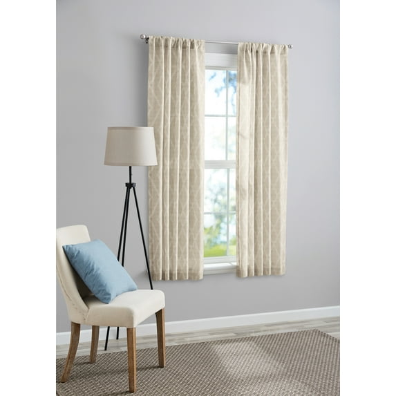 Mainstays Tille Light Filtering Curtain Panel Pair, Set of 2, White Geometric, 37"W x 63"L