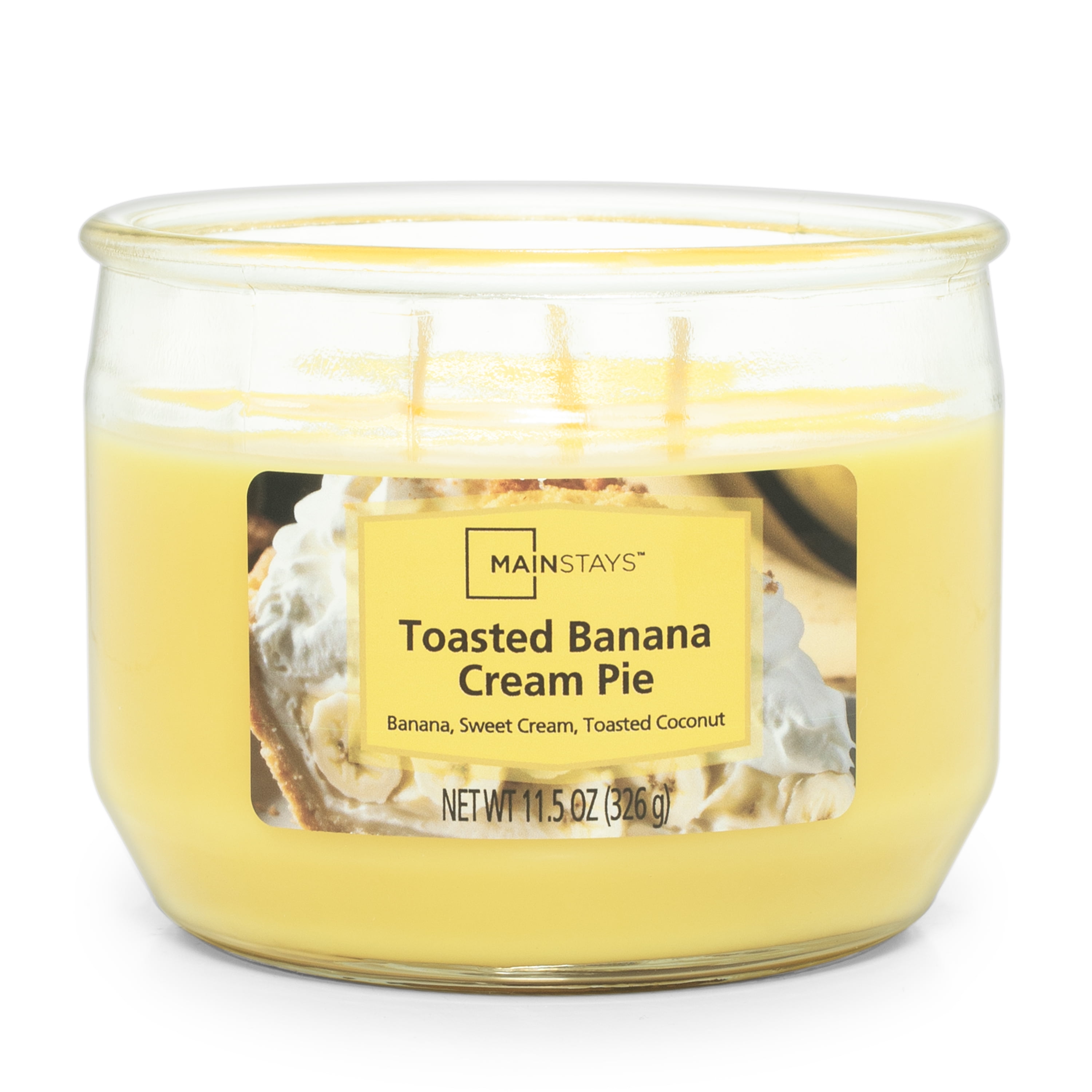Mainstays Toasted Banana Cream Pie Scented 3-Wick Jar Candle, 11.5 oz