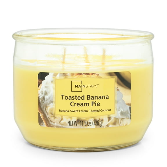 Mainstays Toasted Banana Cream Pie Scented 3 Wick Candle, 11.5 oz.