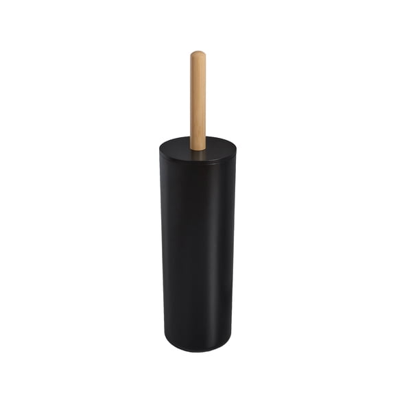 Mainstays Toilet Bowl Brush and Holder, Black with Natural Bamboo Handle on Brush