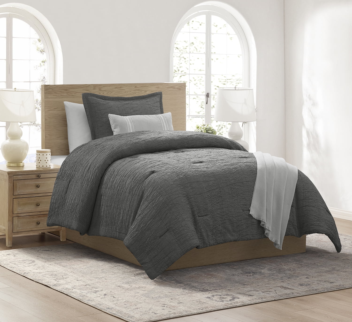 Mainstays Tonal 4-Piece Black Stripe Matelasse Comforter Set, Twin/Twin XL