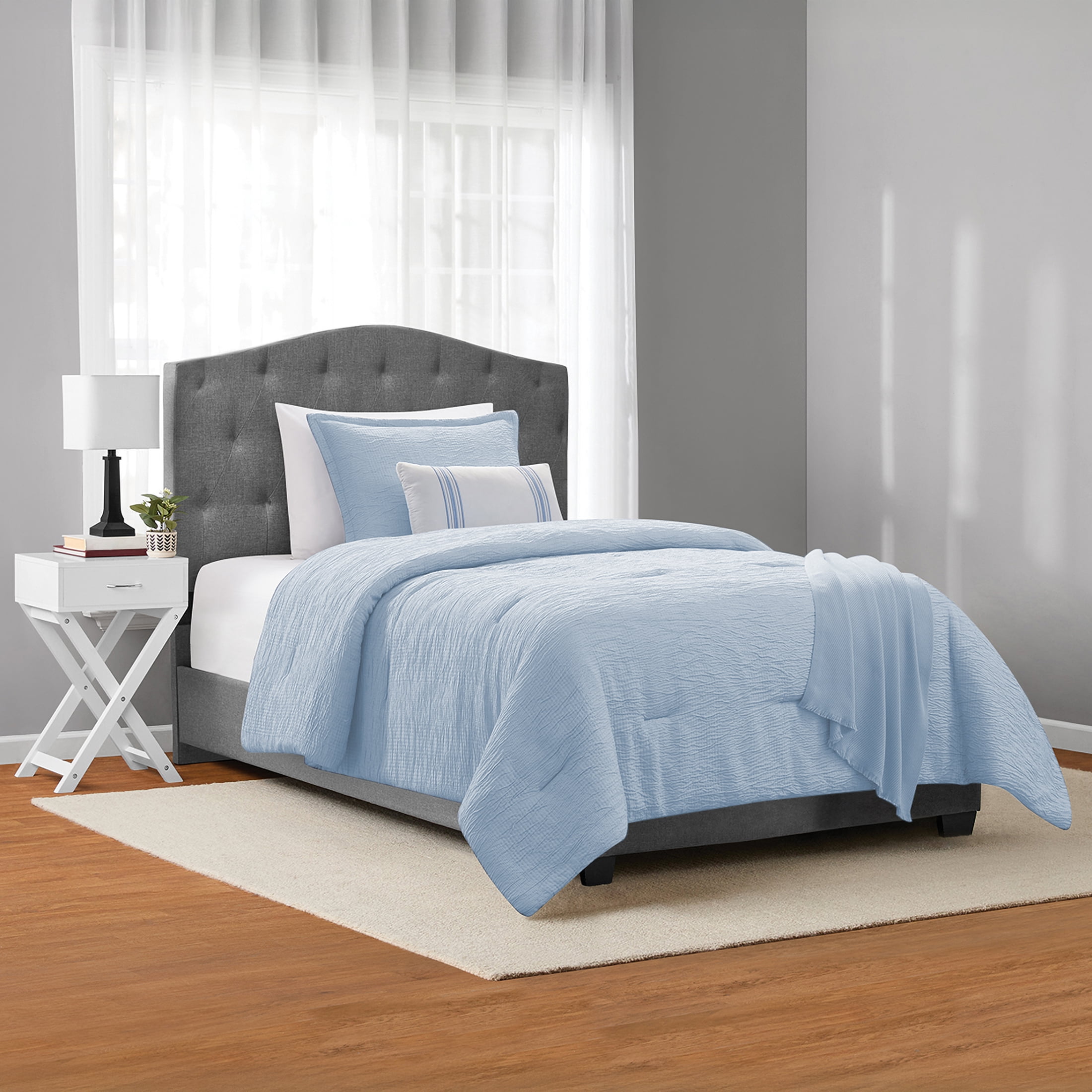 Mainstays Tonal 4-Piece Blue Stripe Matelasse Comforter Set, Twin/Twin XL