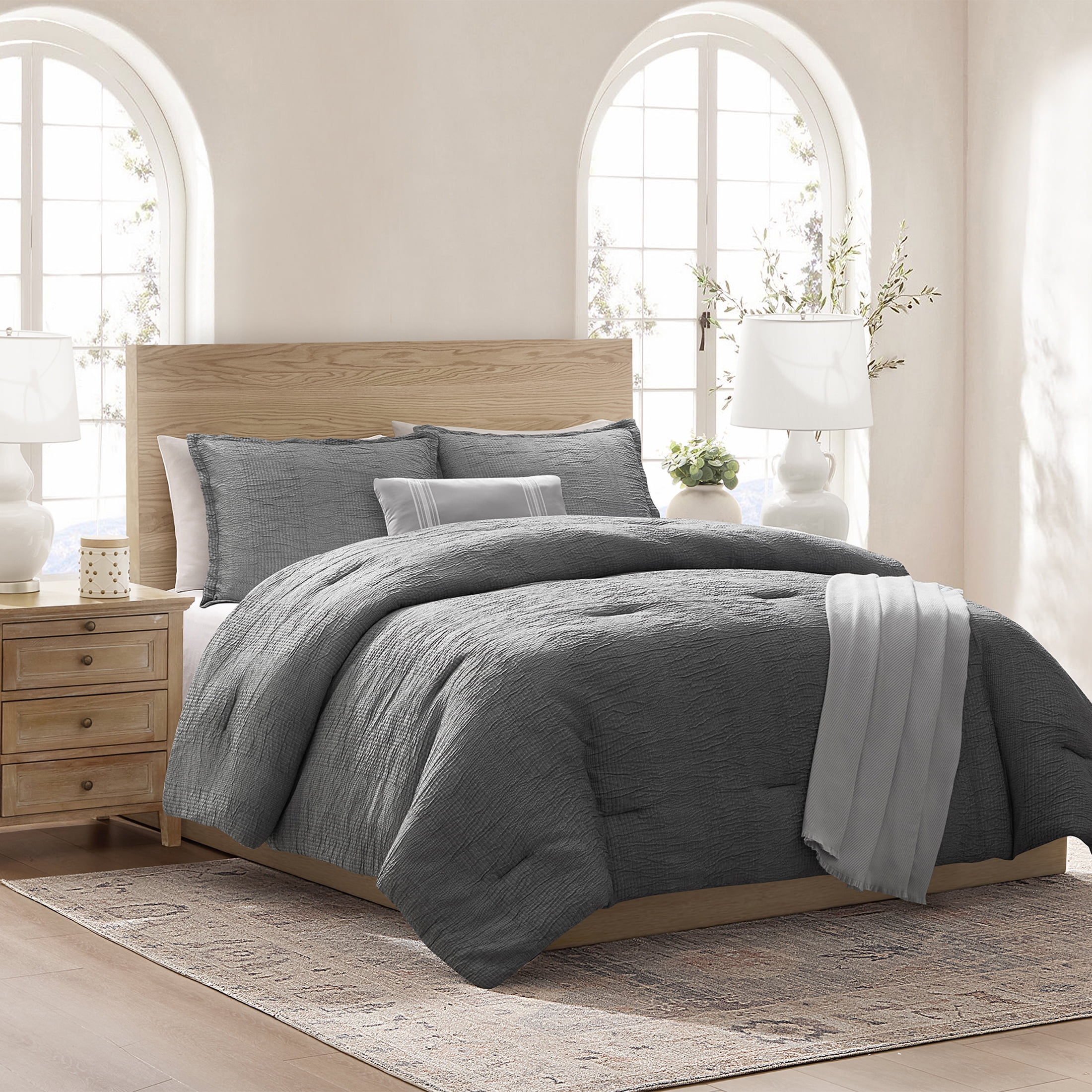Mainstays Tonal 5-Piece Black Stripe Matelasse Comforter Set, King