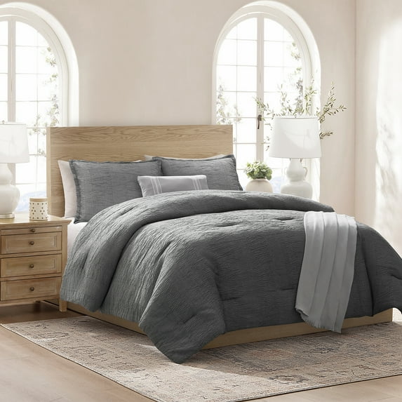 Mainstays Tonal 5-Piece Black Stripe Matelasse Comforter Set, King