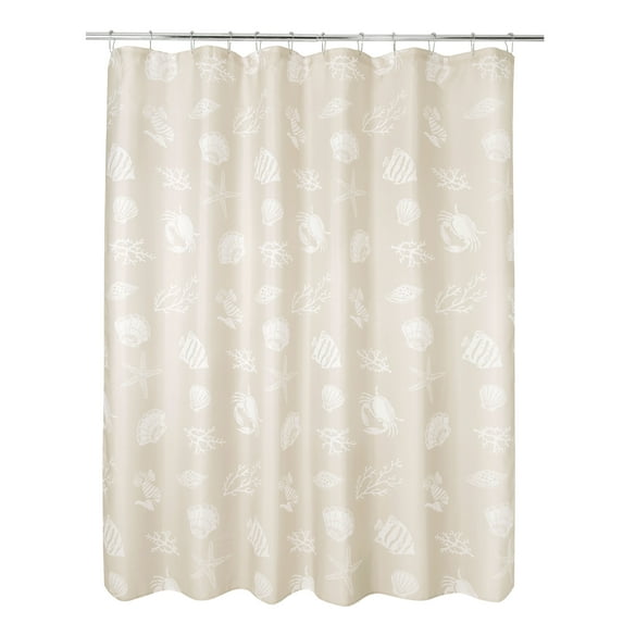 Mainstays Tossed Sea Shores 13-piece Fabric Shower Curtain with Hooks