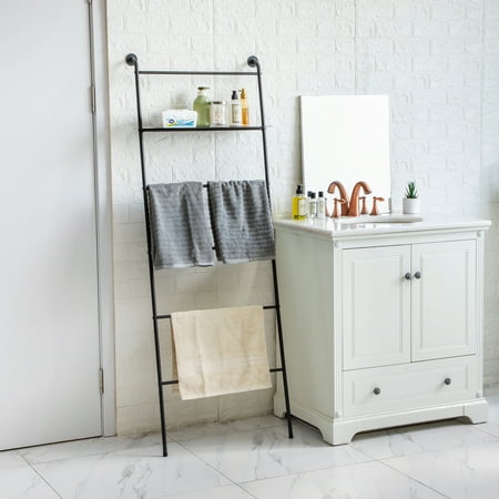 mainstays black towel stand ladder with bathroom storage shelf