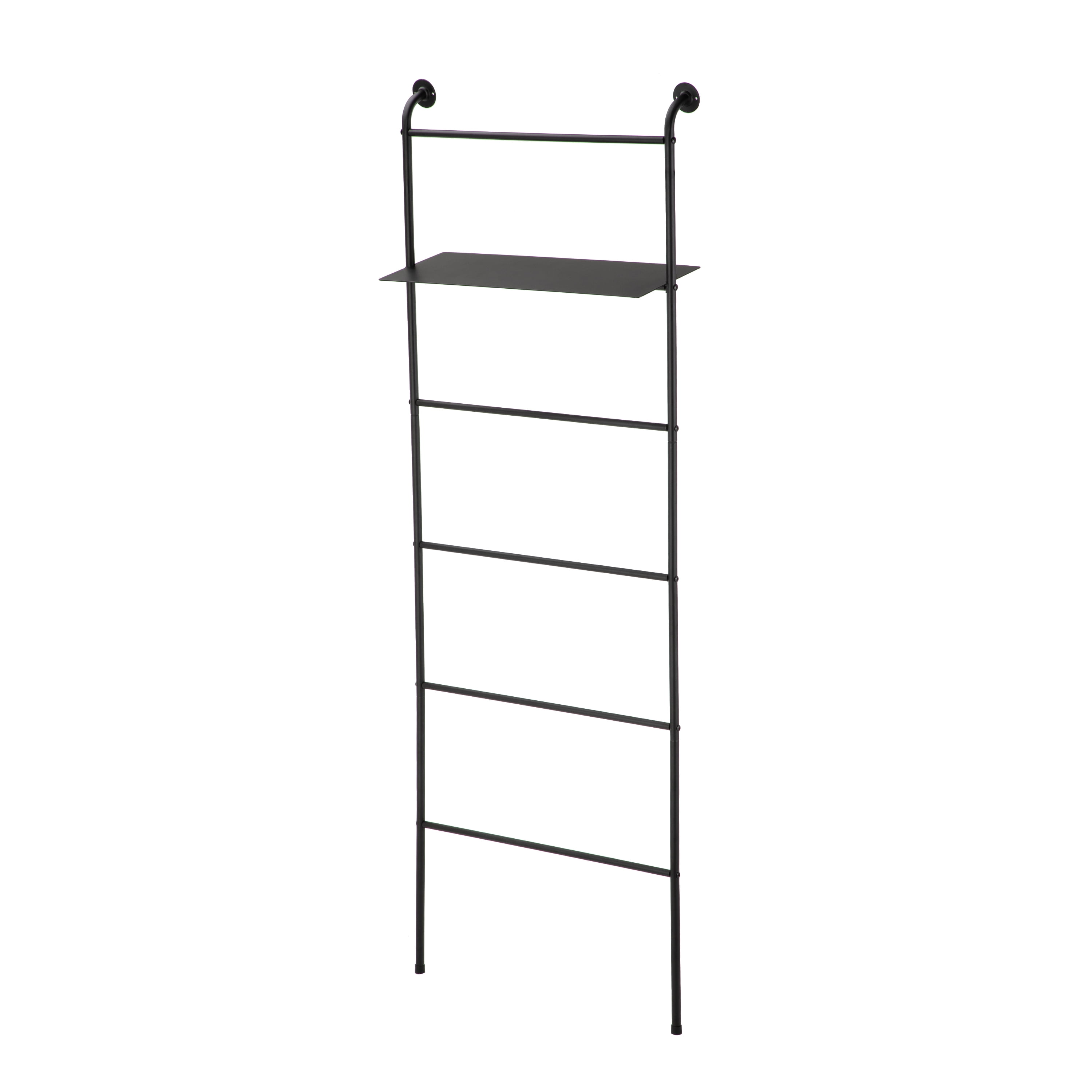 Mainstays Towel Stand Ladder with Bathroom Storage Shelf, Black
