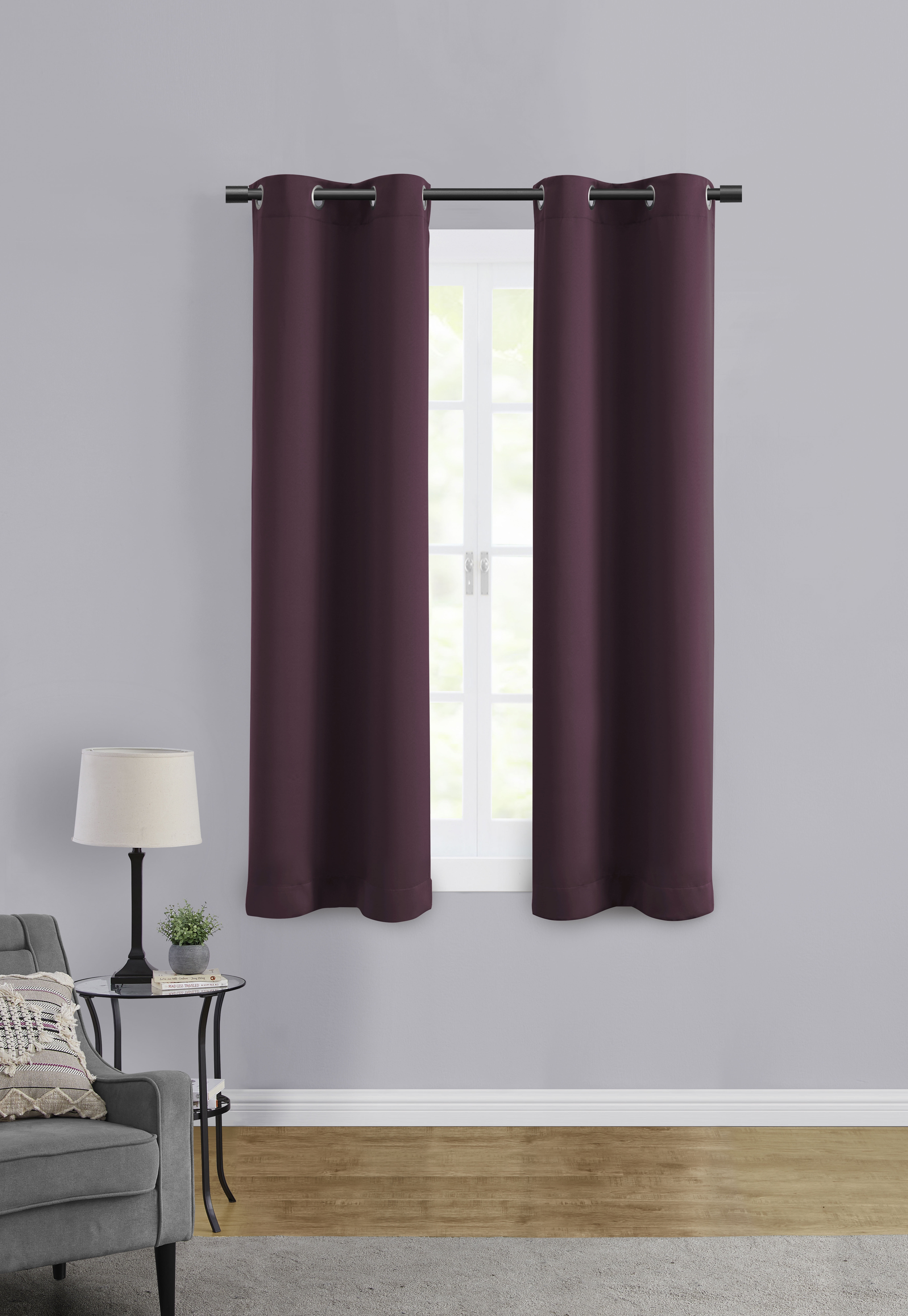 Mainstays Room Darkening Grommet Curtain Panel Pair, Set of 2, Burgundy, 30"W x 63"L