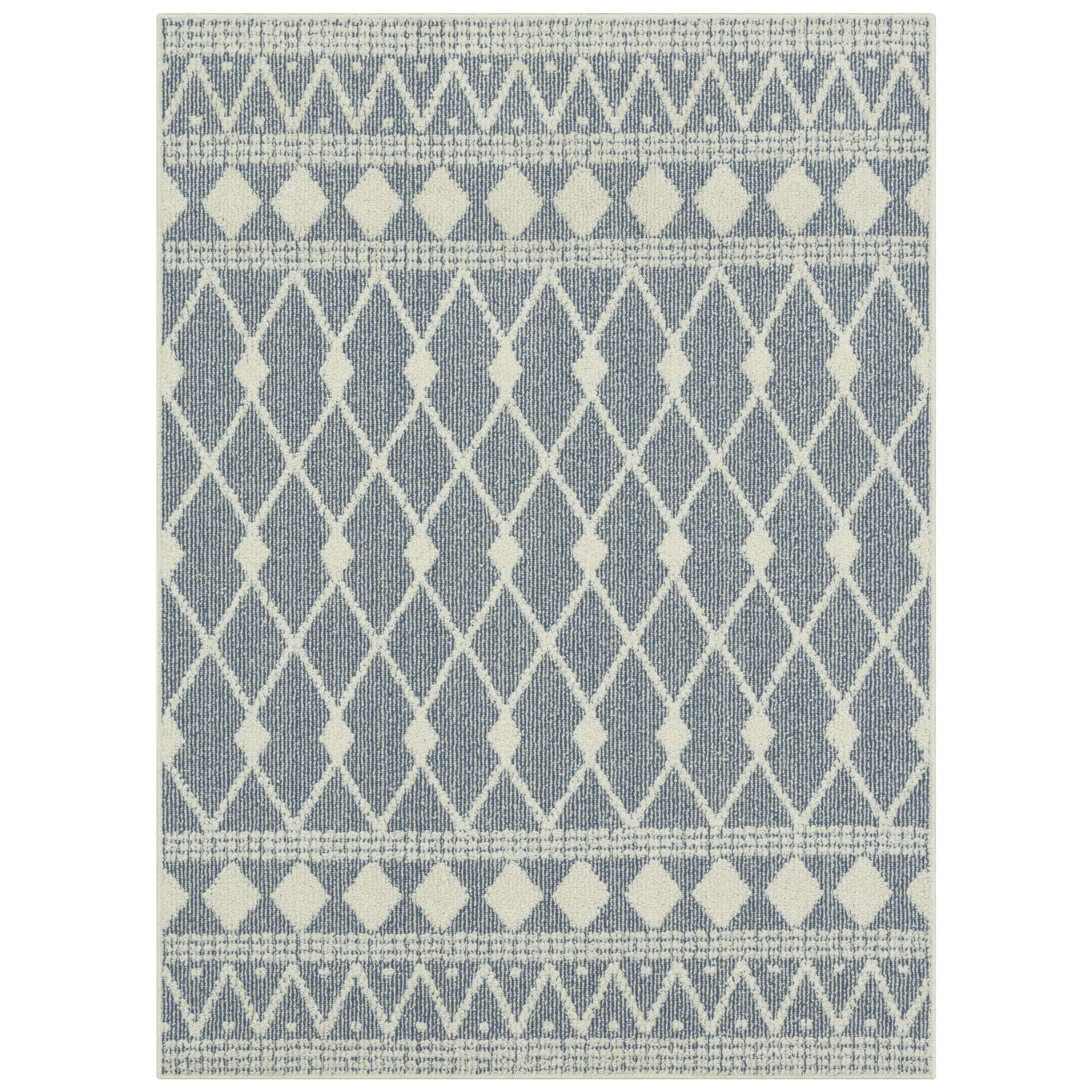 Mainstays Traditional Blue Diamond High Low Loop Indoor Area Rug, 4' x 5'4"