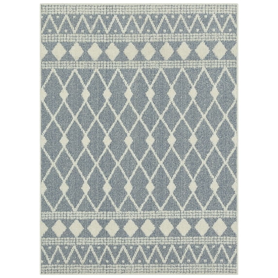 Mainstays Traditional Blue Diamond High Low Loop Indoor Area Rug, 4' x 5'4"
