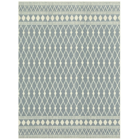 Mainstays Traditional Blue Diamond High Low Pile Indoor Large Area Rug, 9' x 12'