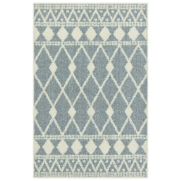 Mainstays Traditional Blue Diamond Indoor Accent Rug with Skid-Resistant Backing, 2'6" x 3'10"
