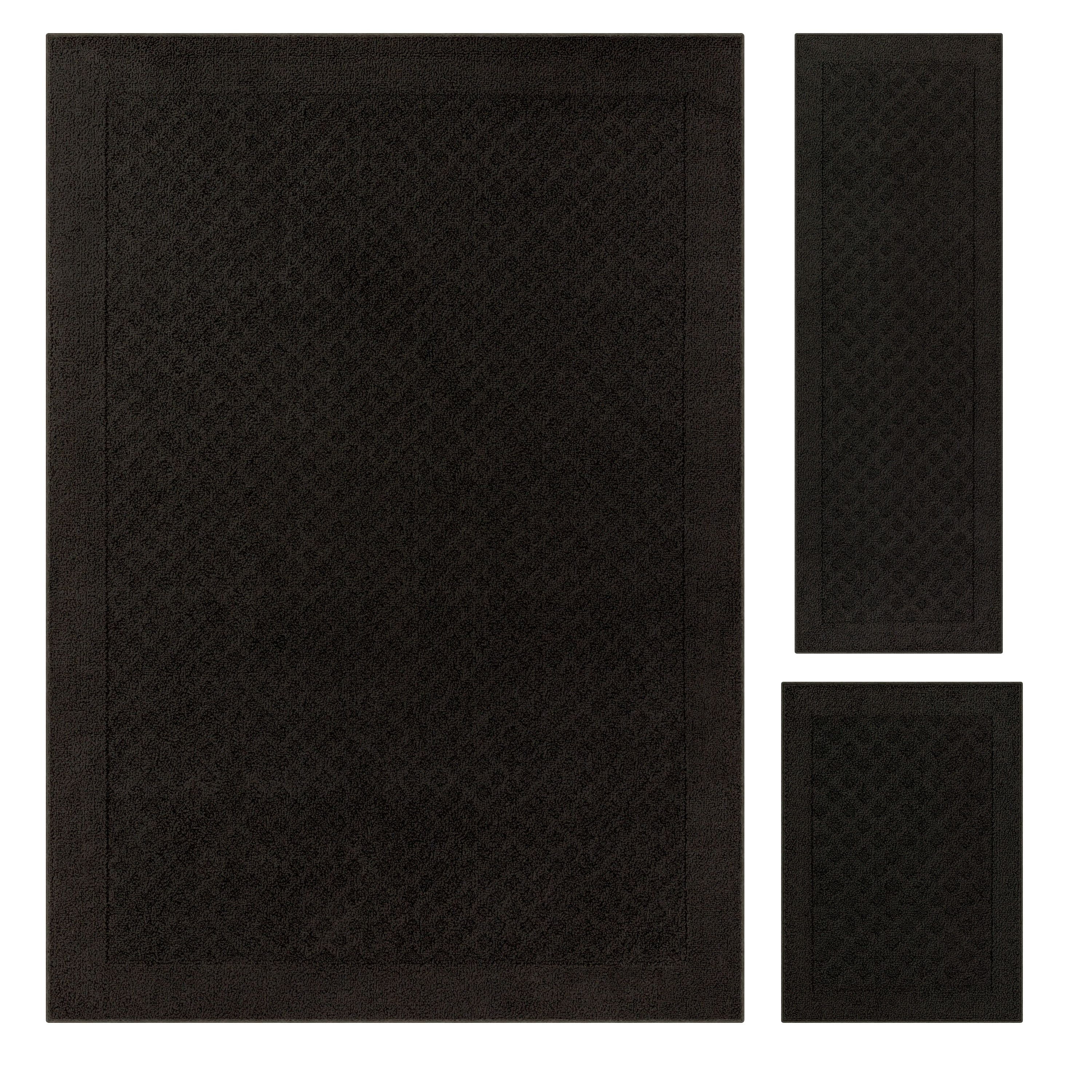 Mainstays Dylan Solid Diamond Olefin Black Indoor Area Rug Set, 3 Piece