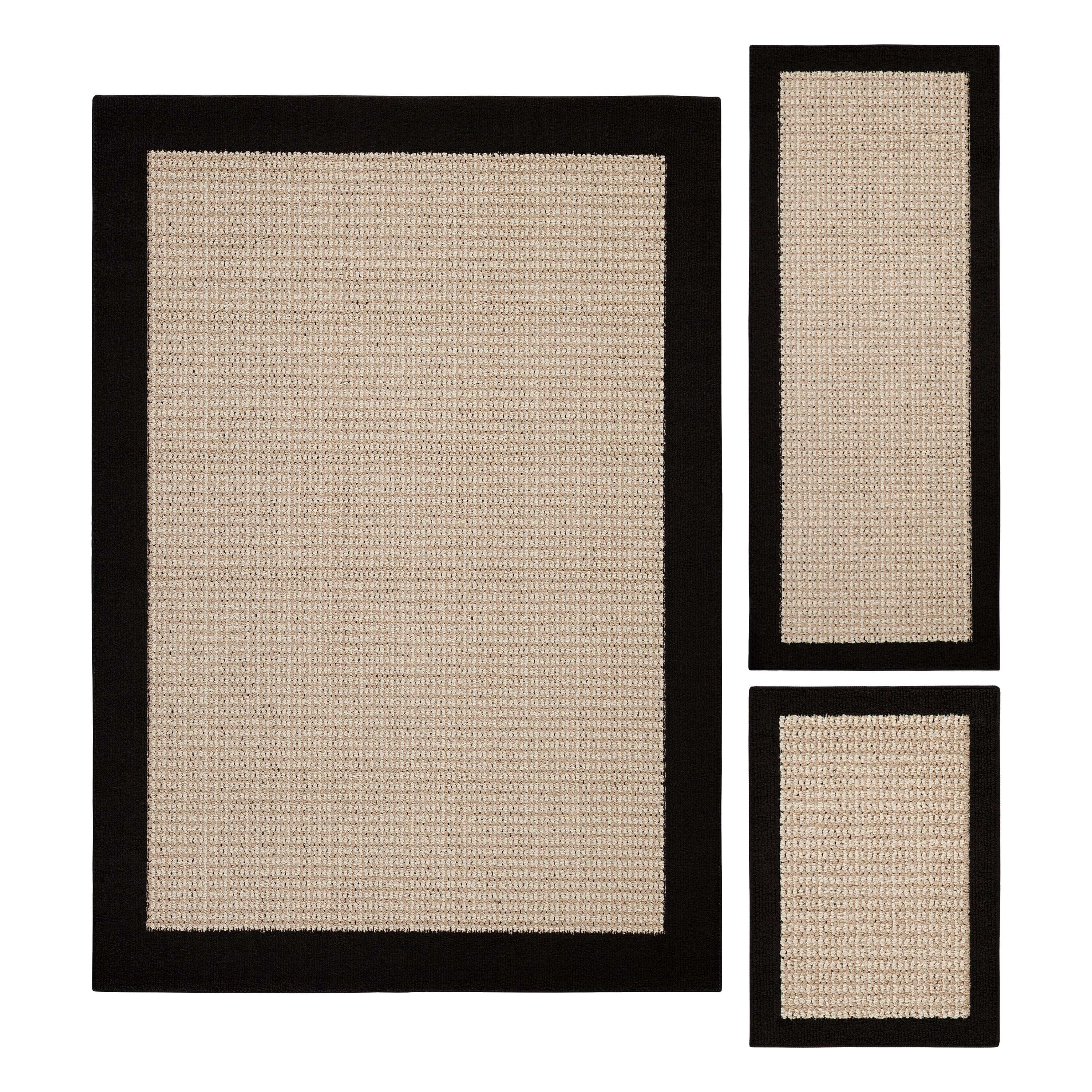 Mainstays Farmhouse Faux Sisal Black Border Indoor Area Rug Set, 3 Piece