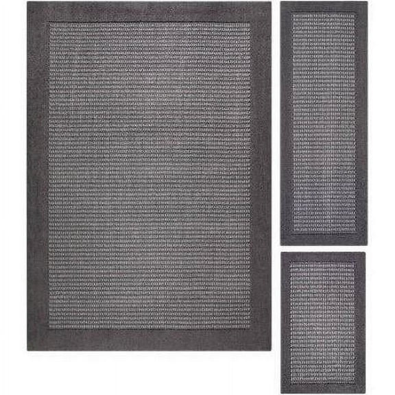 Mainstays Farmhouse Faux Sisal Gray Border Indoor Area Rug Set, 3 Piece