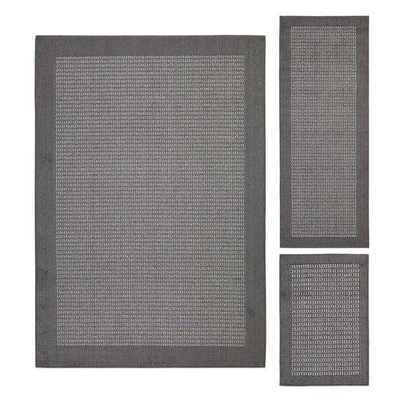 Mainstays Farmhouse Faux Sisal Gray Border Indoor Area Rug Set, 3 Piece