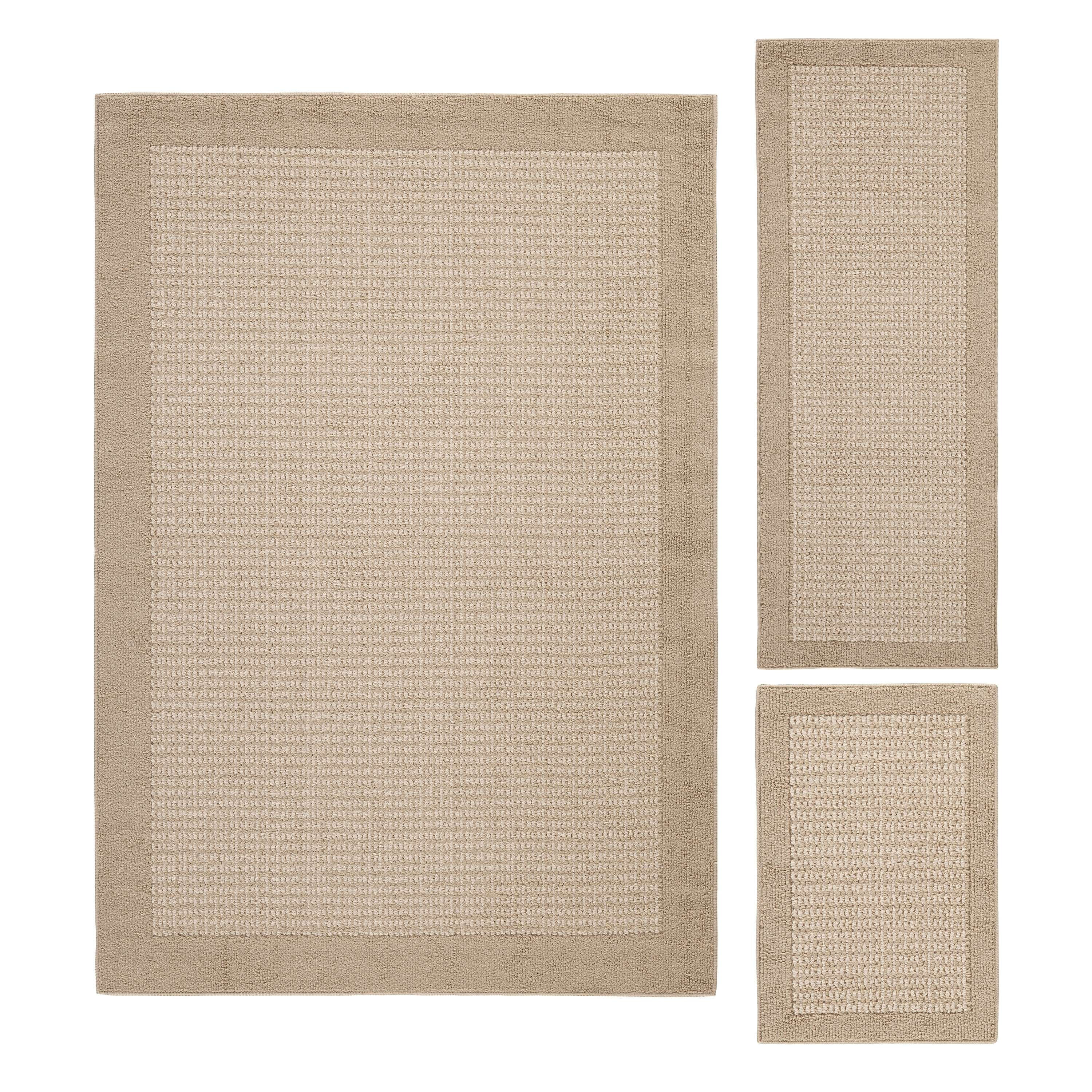 Mainstays Farmhouse Faux Sisal Olefin Beige Border Indoor Area Rug Set, 3 Piece