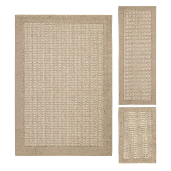 Mainstays Farmhouse Faux Sisal Olefin Beige Border Indoor Area Rug Set, 3 Piece