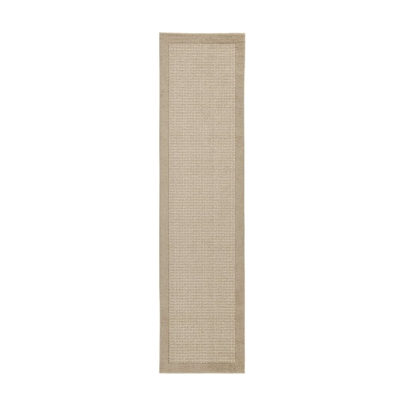 Mainstays Farmhouse Faux Sisal Olefin Beige Border Indoor Hallway Runner Rug, 2'6"x10'
