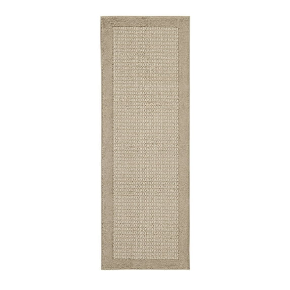 Mainstays Farmhouse Faux Sisal Olefin Beige Border Indoor Hallway Runner Rug, 2'x6'