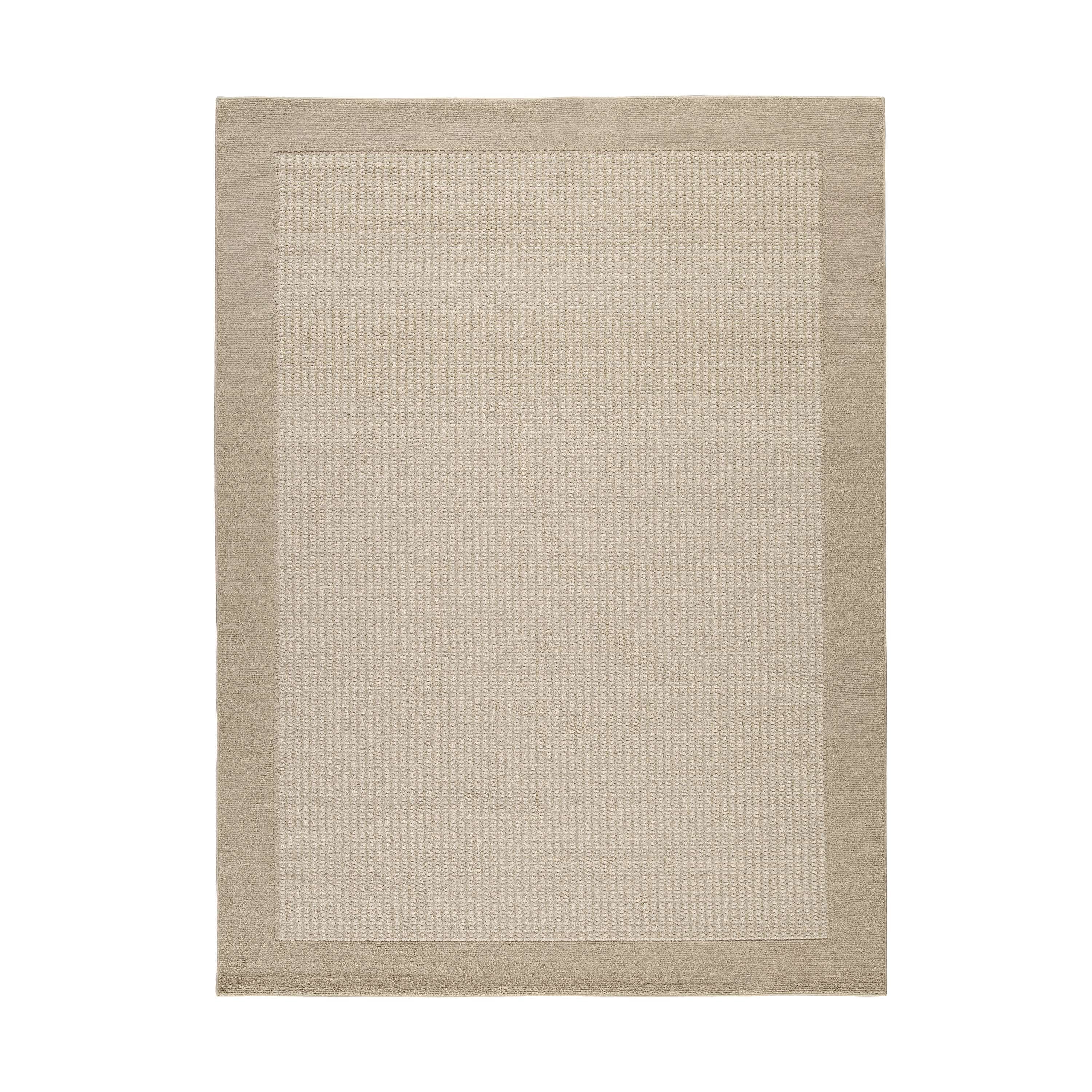 Mainstays Farmhouse Faux Sisal Olefin Beige Border Indoor Living Room Area Rug, 7' x 10'