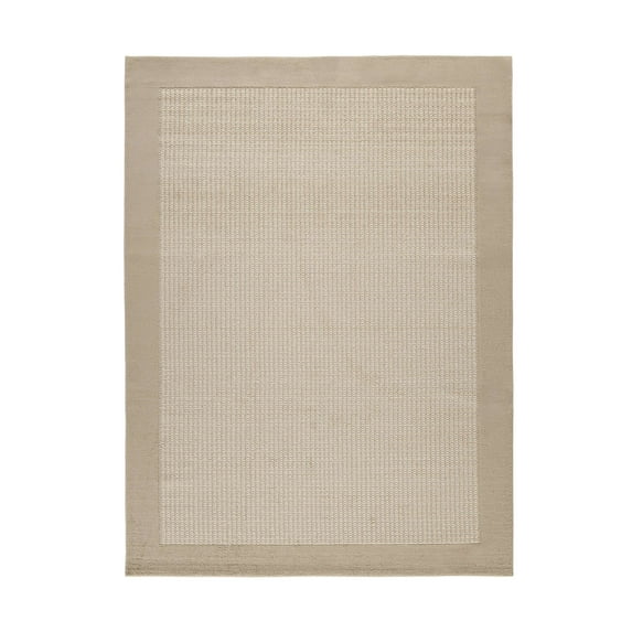 Mainstays Farmhouse Faux Sisal Olefin Beige Border Indoor Living Room Area Rug, 7' x 10'