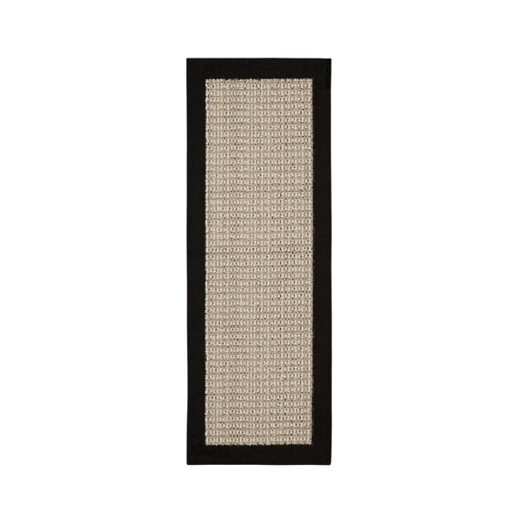 Mainstays Farmhouse Faux Sisal Olefin Black Border Indoor Hallway Runner Rug, 1'9"x5'