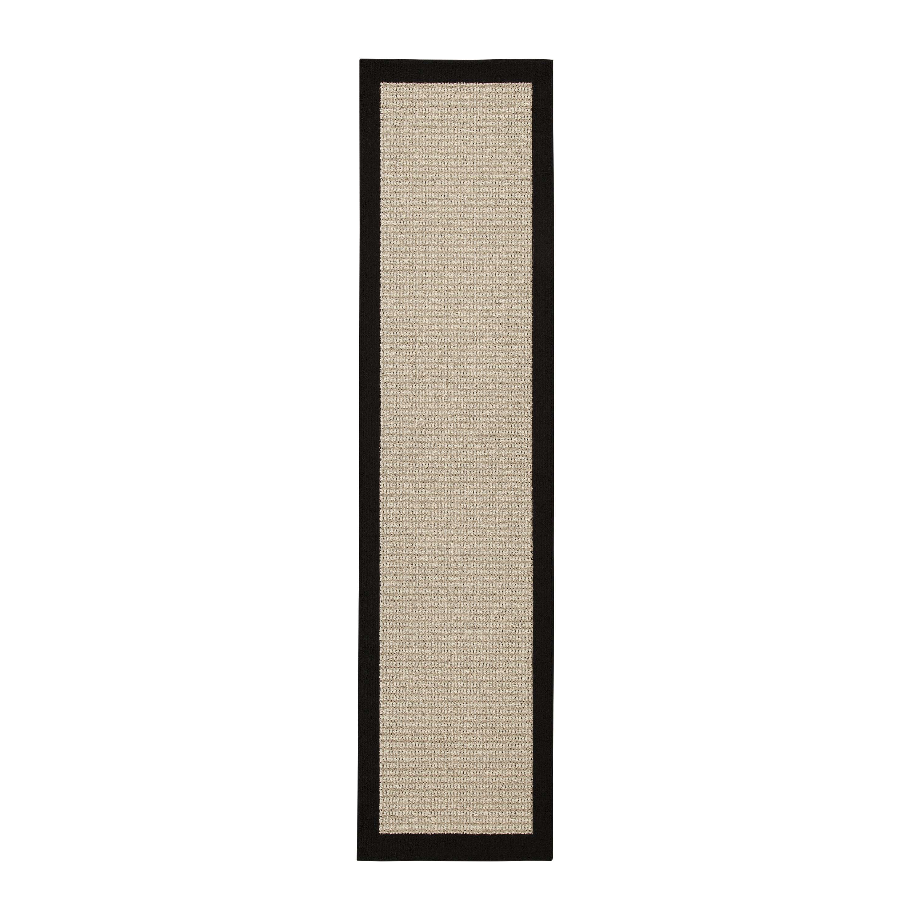 Mainstays Farmhouse Faux Sisal Olefin Black Border Indoor Hallway Runner Rug, 2'6"x10'