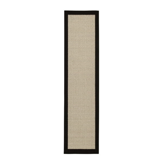Mainstays Farmhouse Faux Sisal Olefin Black Border Indoor Hallway Runner Rug, 2'6"x10'