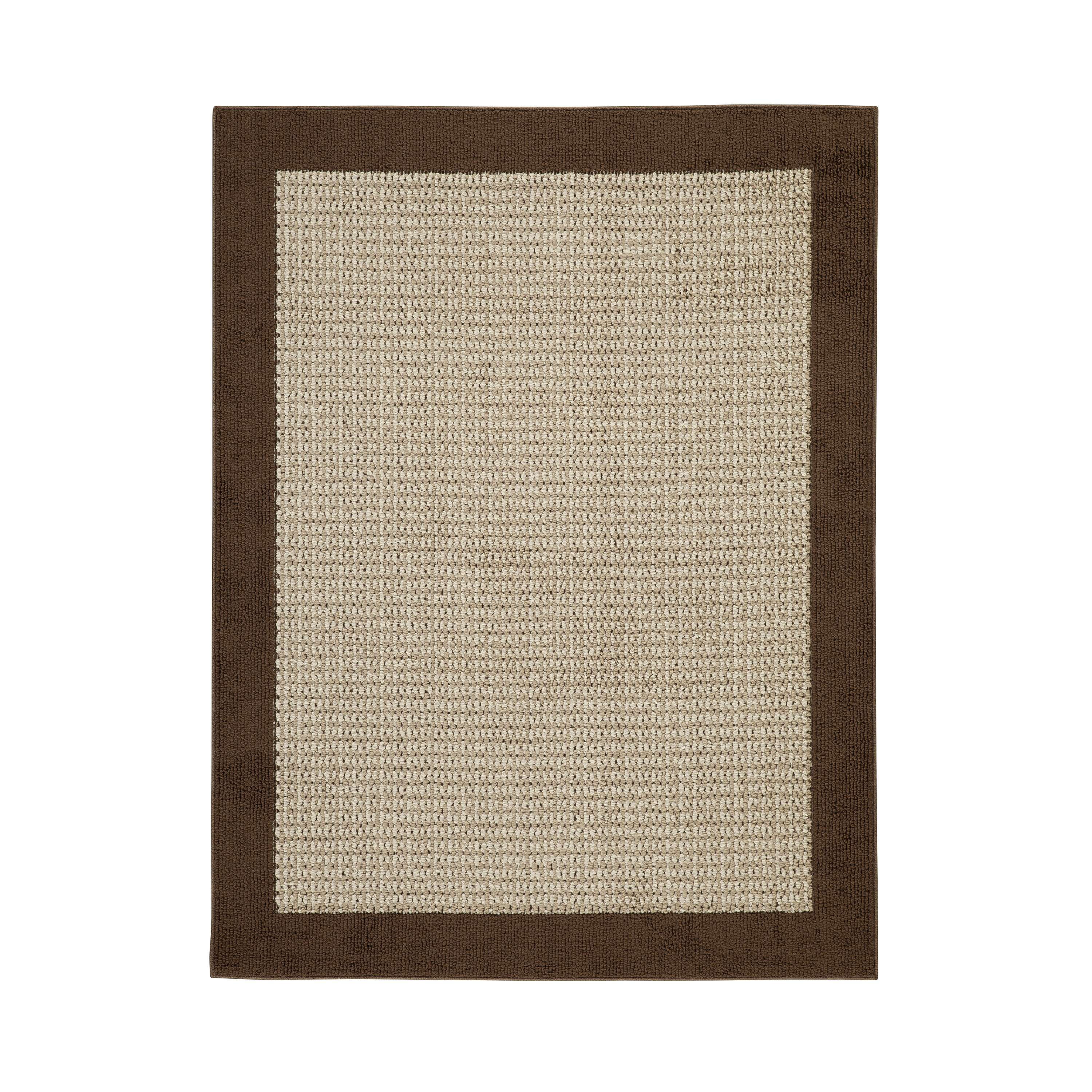 Mainstays Farmhouse Faux Sisal Olefin Brown Border Indoor Area Rug, 4'x5'4"