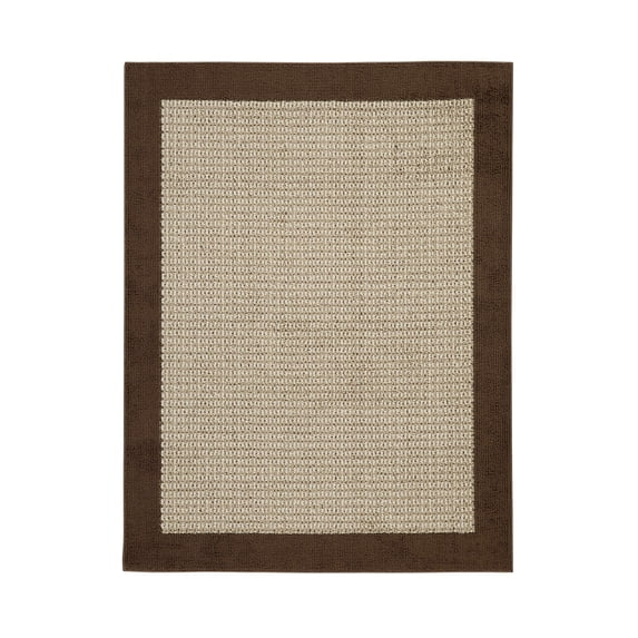 Mainstays Farmhouse Faux Sisal Olefin Brown Border Indoor Area Rug, 4'x5'4"