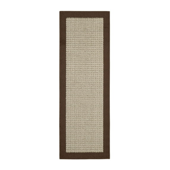 Mainstays Farmhouse Faux Sisal Olefin Brown Border Indoor Hallway Runner Rug, 2'x6'