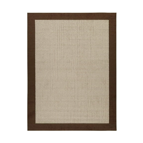 Mainstays Farmhouse Faux Sisal Olefin Brown Border Indoor Living Room Area Rug, 7' x 10'