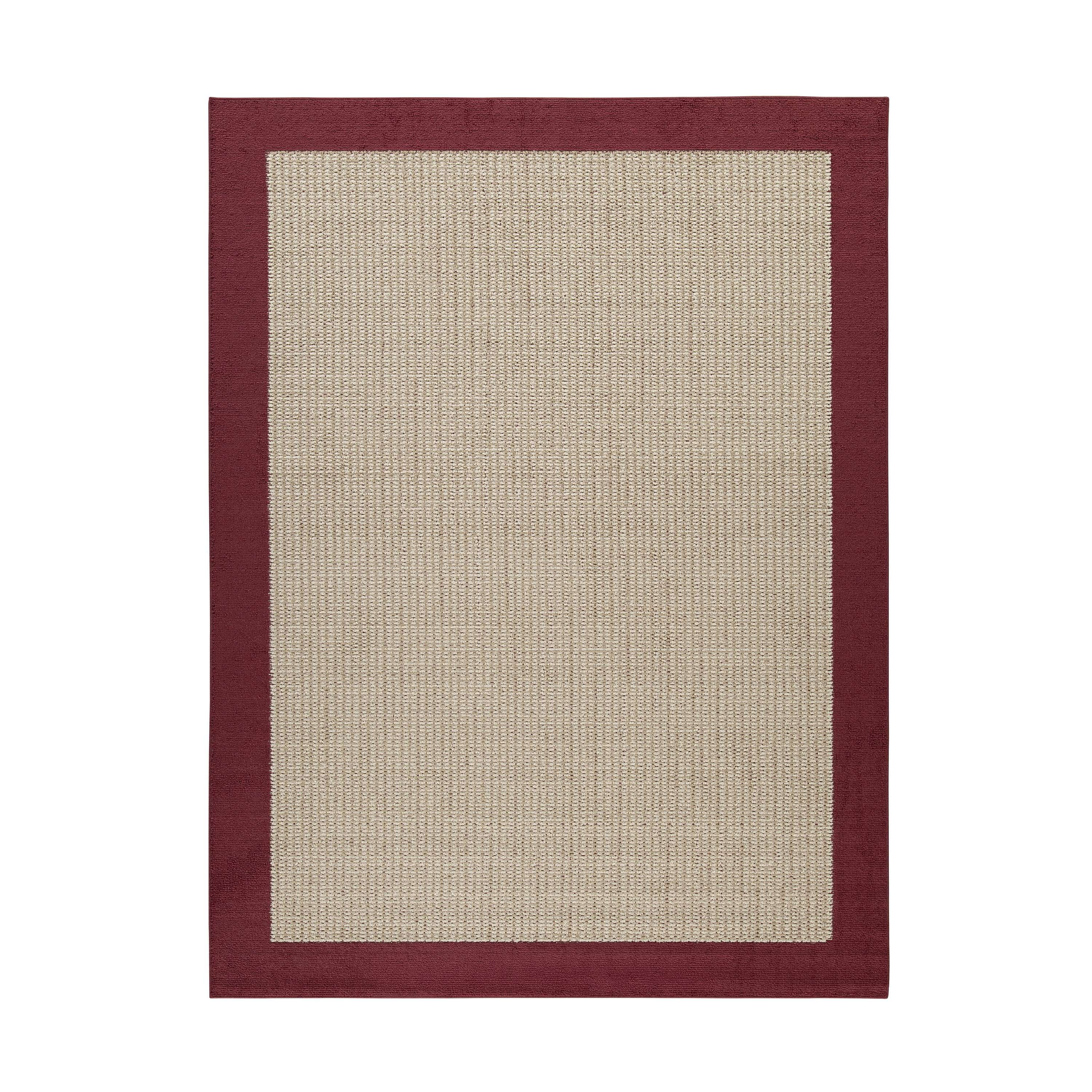 Mainstays Farmhouse Faux Sisal Olefin Red Border Indoor Living Room Area Rug, 7' x 10'