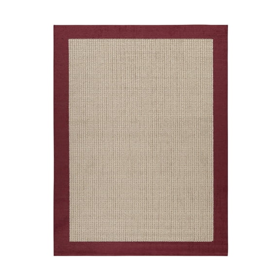 Mainstays Farmhouse Faux Sisal Olefin Red Border Indoor Living Room Area Rug, 7' x 10'