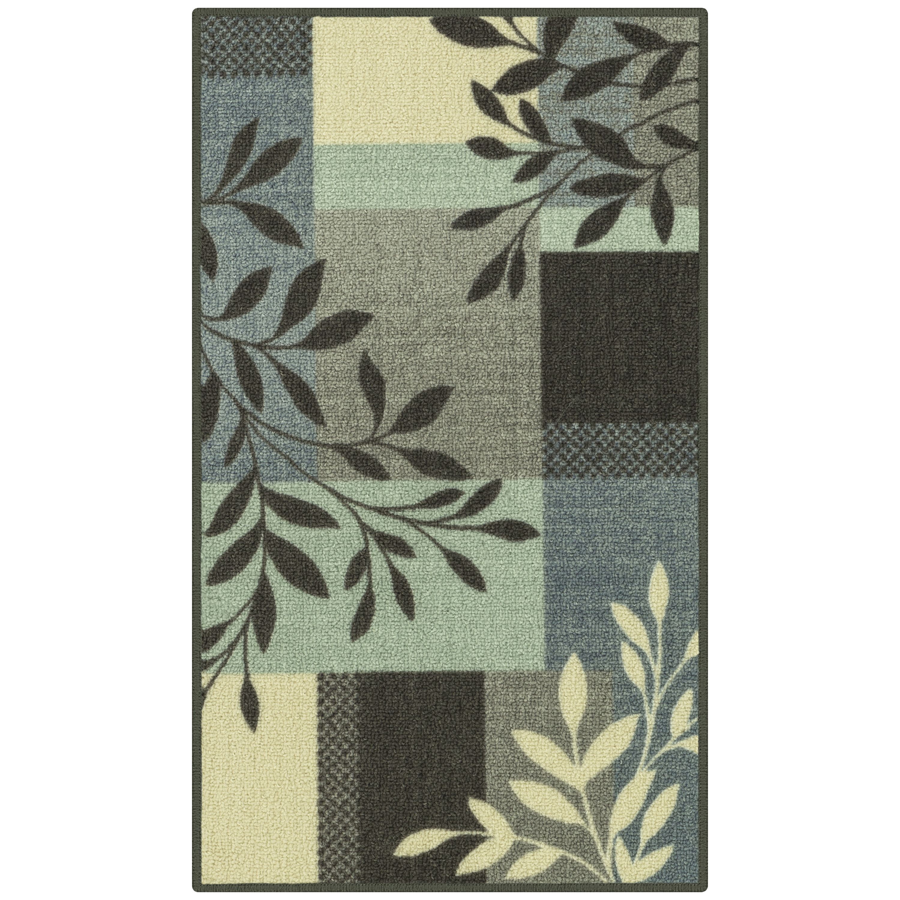 Mainstays Traditional Leaf Block Aqua Gray Print Indoor Accent Rug, 1'8