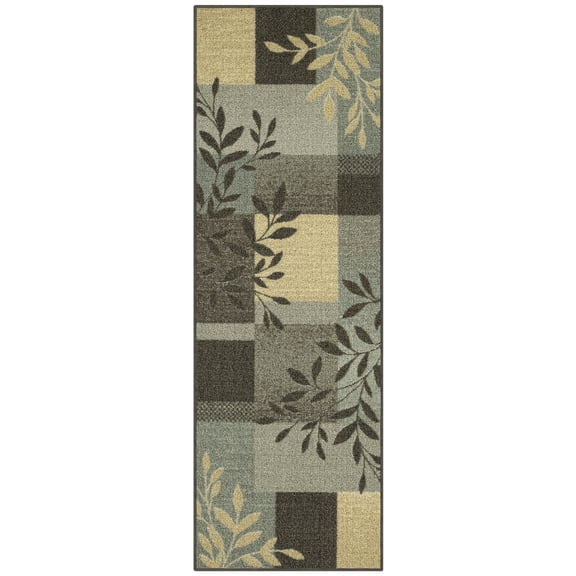 Mainstays Traditional Leaf Block Gray Indoor Hallway Runner Rug, 1'8"x5' Skid-Resistant Backing