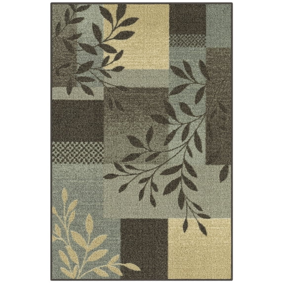 Mainstays Gray Leaf Block Print Indoor Accent Rug, 2'6" x 3'10", For Home Decor