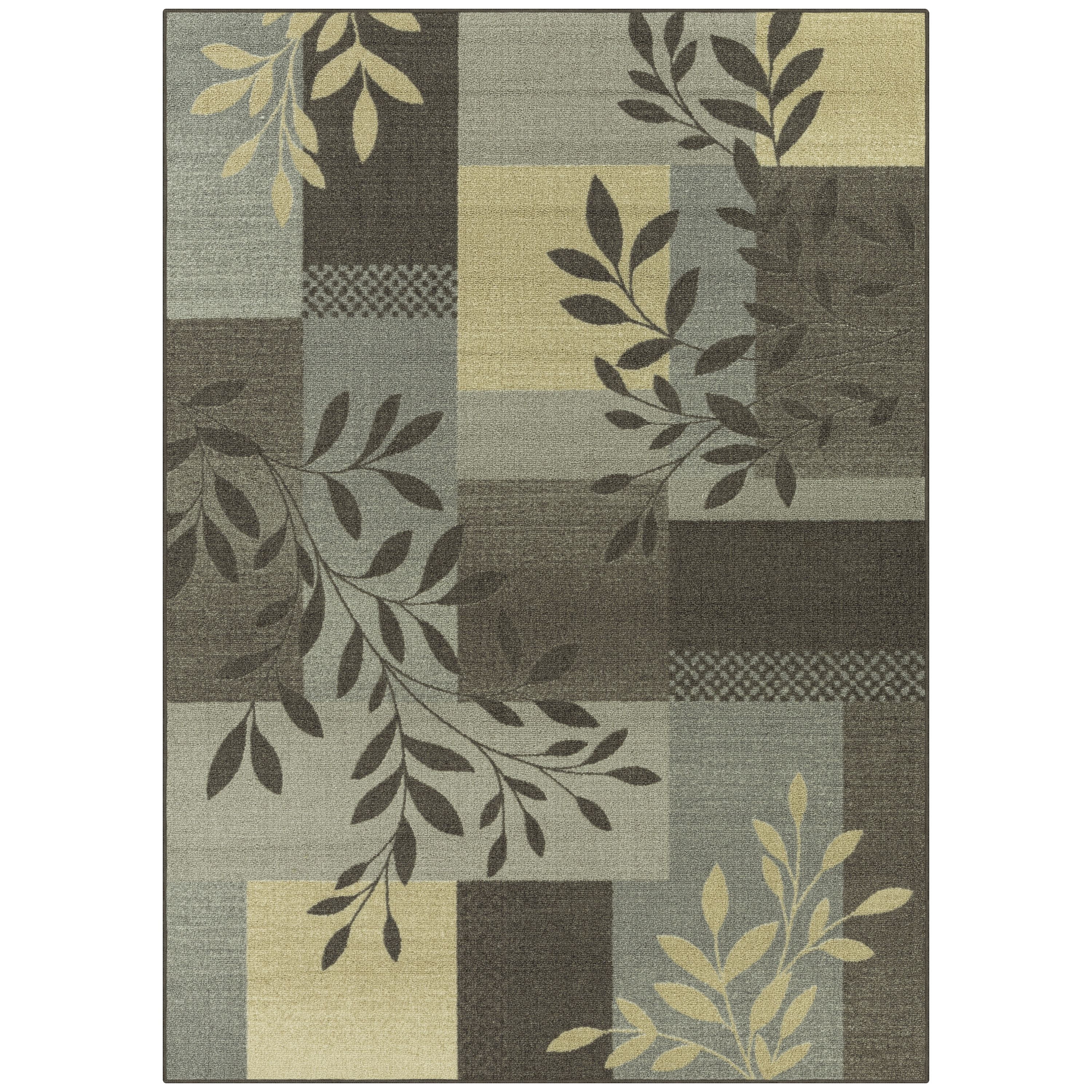 Mainstays Traditional Leaf Block Gray Print Indoor Area Rug, 4'x5'4"
