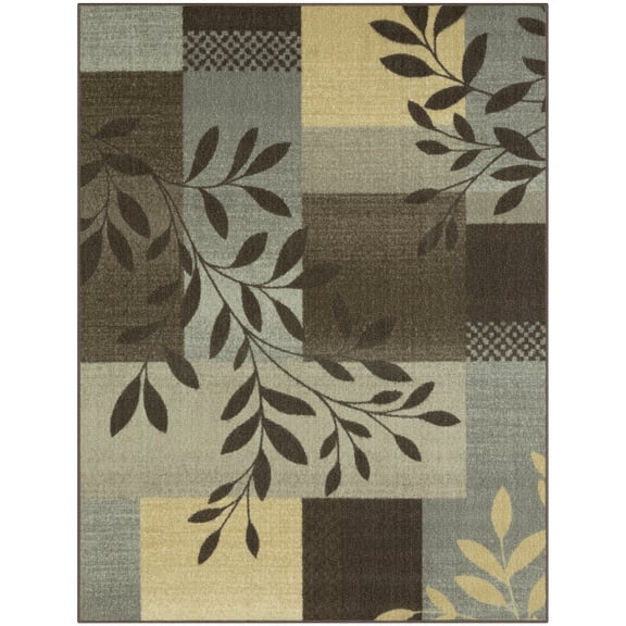 Mainstays Traditional Leaf Block Gray Print Indoor Area Rug, 4'x5'4"
