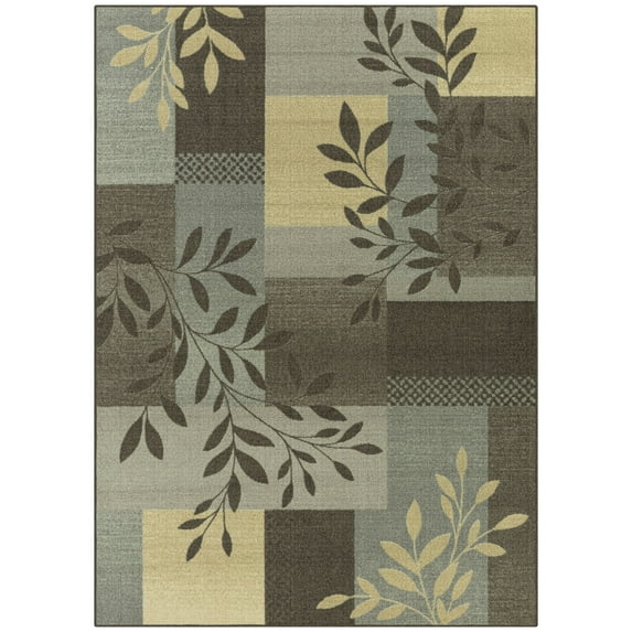 Mainstays Traditional Leaf Block Gray Print Indoor Area Rug, 5' x 7'