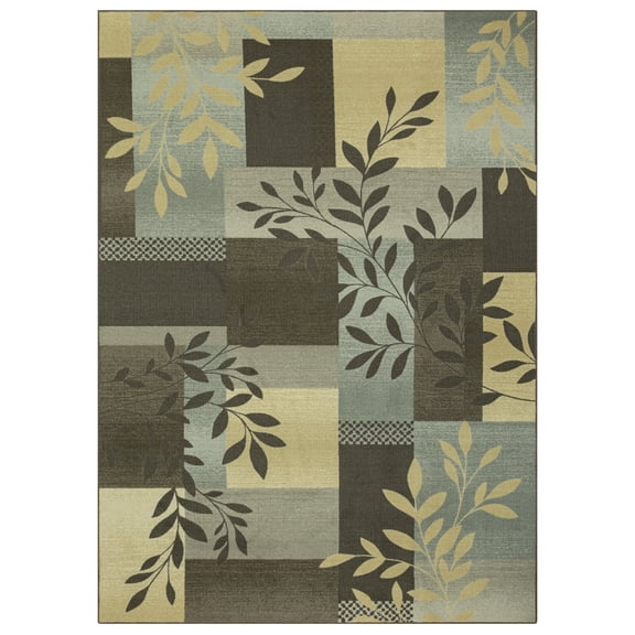Mainstays Traditional Leaf Block Gray Print Indoor Area Rug, 7' x 10'
