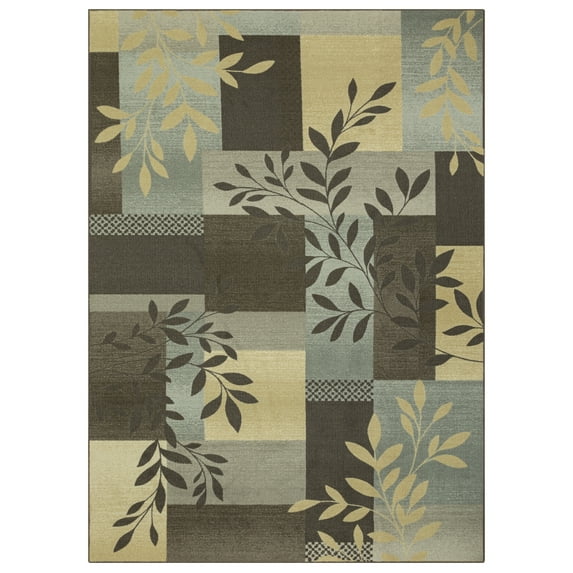 Mainstays Traditional Leaf Block Gray Print Indoor Area Rug, 7' x 10'