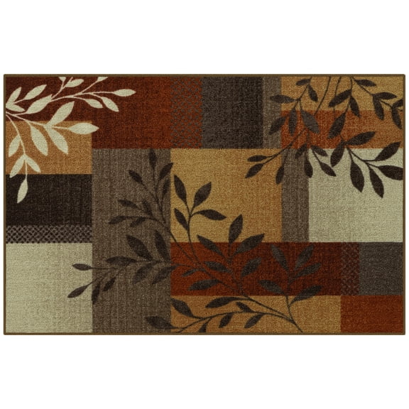 Mainstays Traditional Rust Brown Leaf Block Indoor Accent Rug, 20" x 34", Skid-Resistant