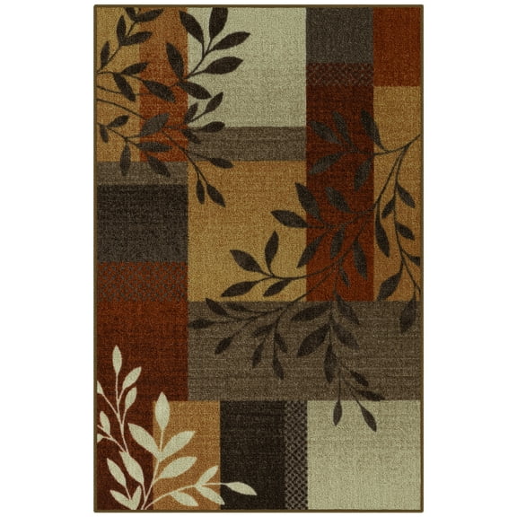 Mainstays Traditional Leaf Block Rust Brown Print Indoor Accent Rug, 2'6"x3'10"